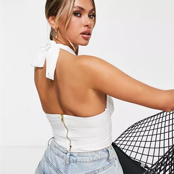 NWT ASOS ASYOU White Chiffon Mix Halter Crossover Top - Picture 2 of 5
